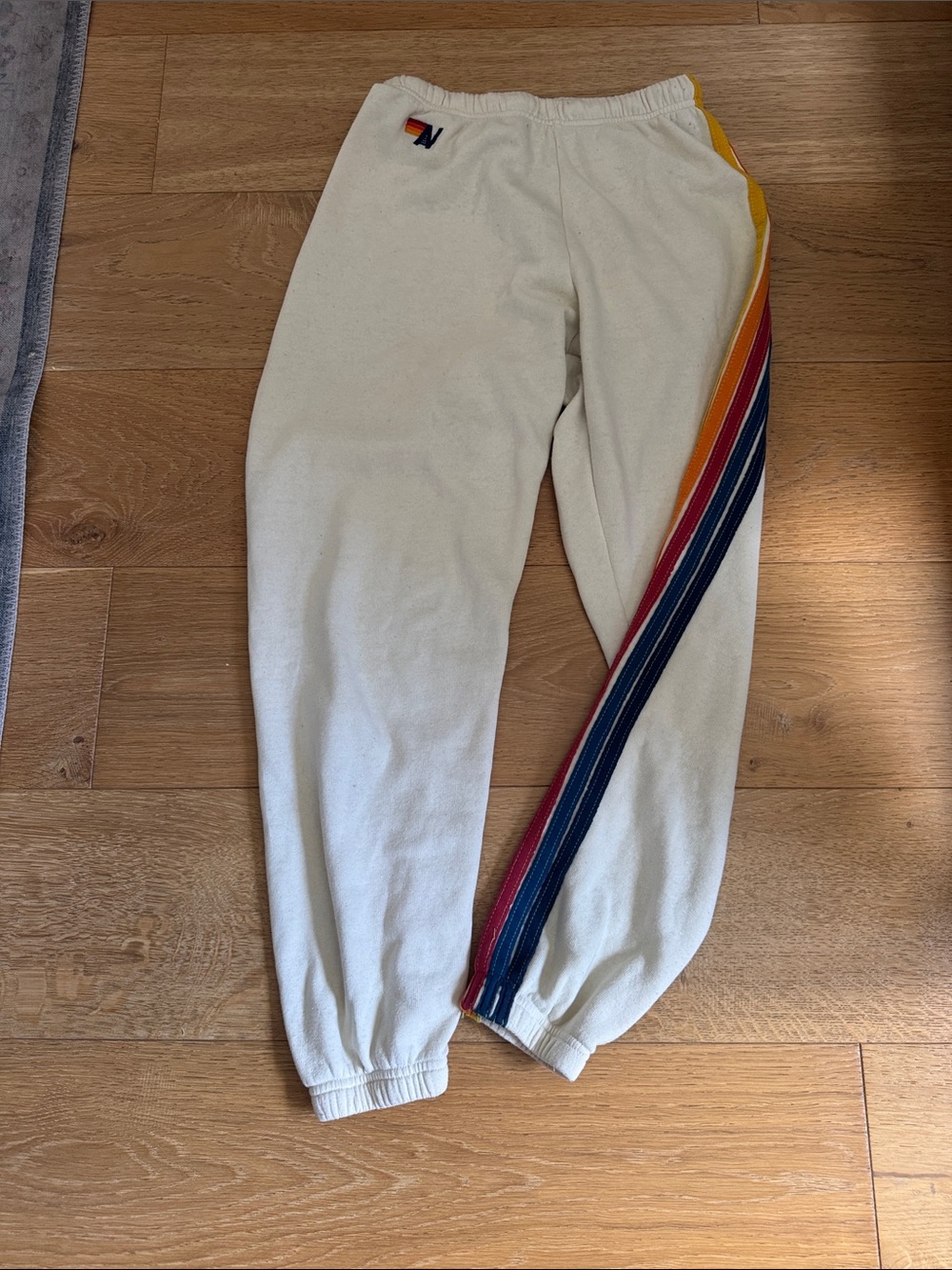 Aviator Nation Cream Joggers with Rainbow Side Stripes